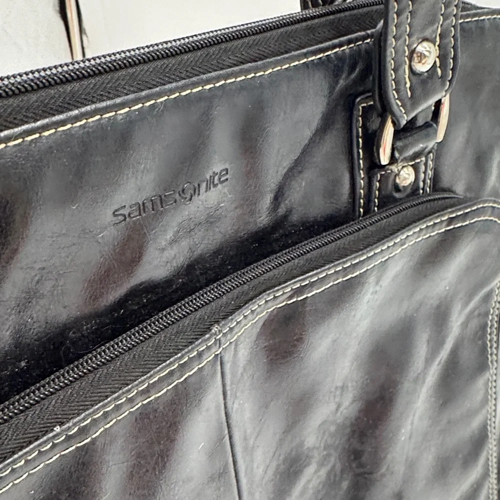 Samsonite Black Leather Women's Computer Travel Bag TOT9392E